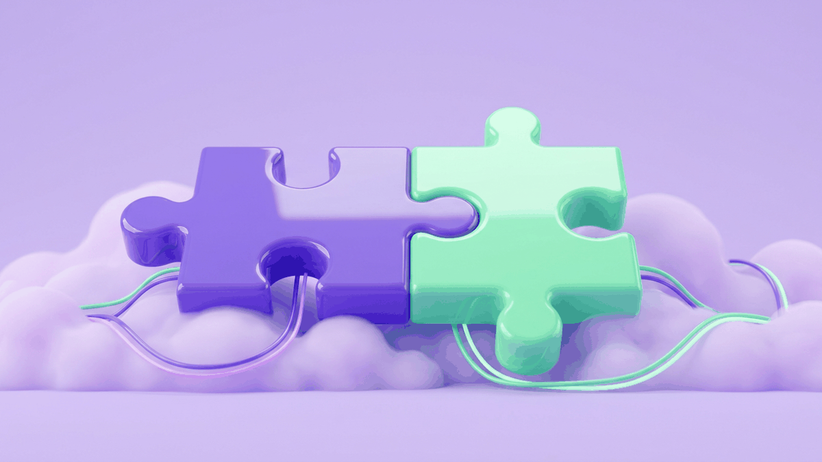 Two puzzle pieces snapping together for human-AI collaboration in marketing analytics
