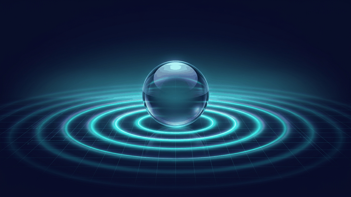Ripples spreading from a glass sphere for seismic analytics in marketing