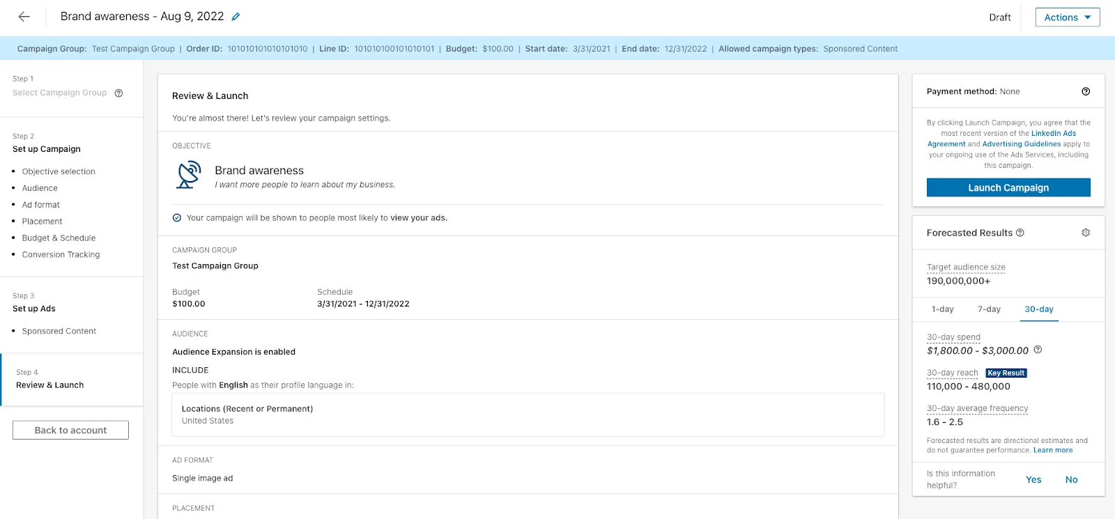 LinkedIn Campaign Manager campaign view LinkedIn Campaign Manager campaign view