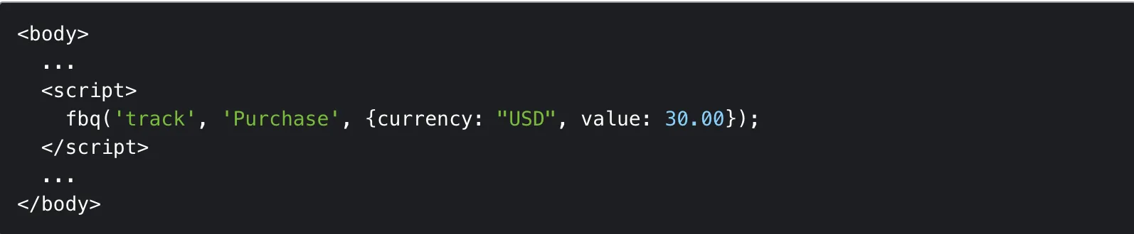 Example of a Meta tracking pixel code