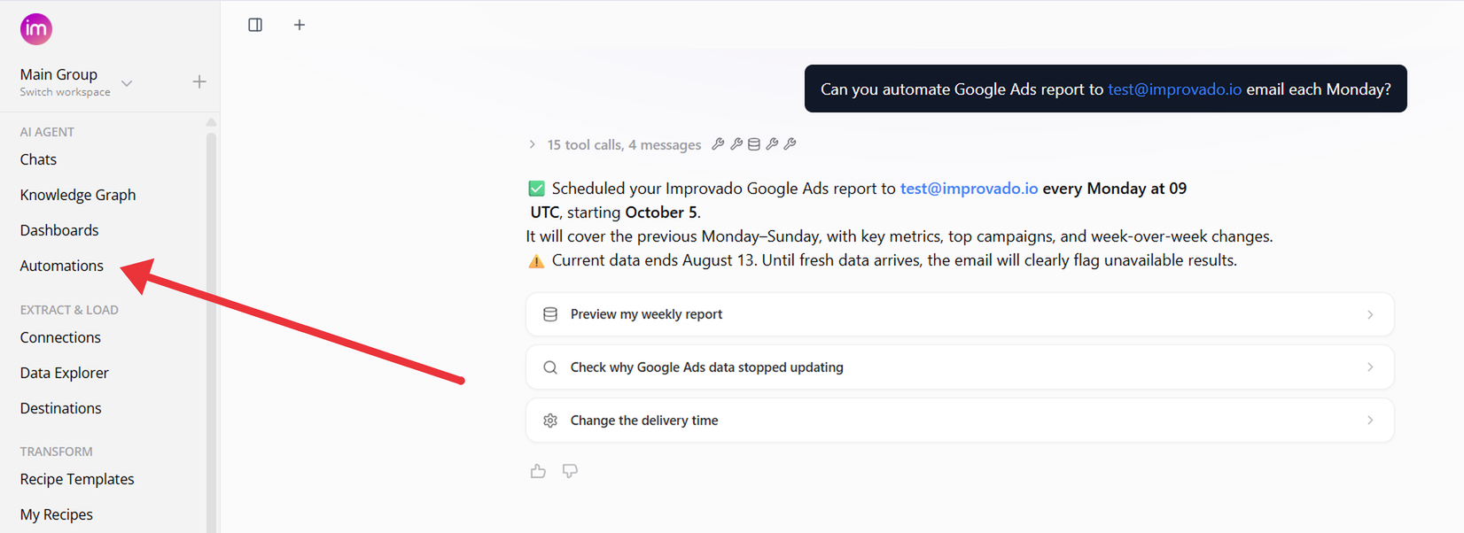 Automations in the left menu, under AI Agent