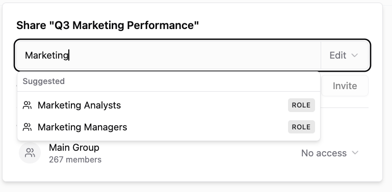 Roles suggested in the Share panel, each marked Role Roles suggested in the Share panel, each marked Role