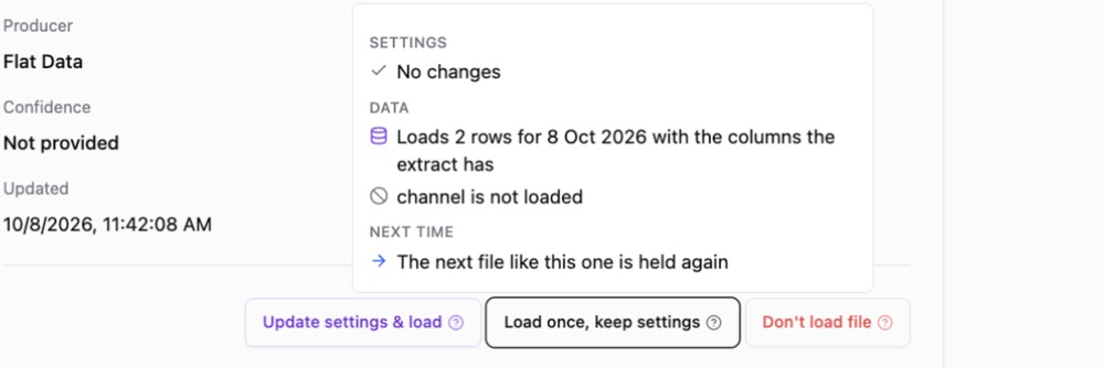 Load once and keep settings: load configured columns, omit the new column and hold the next matching file again