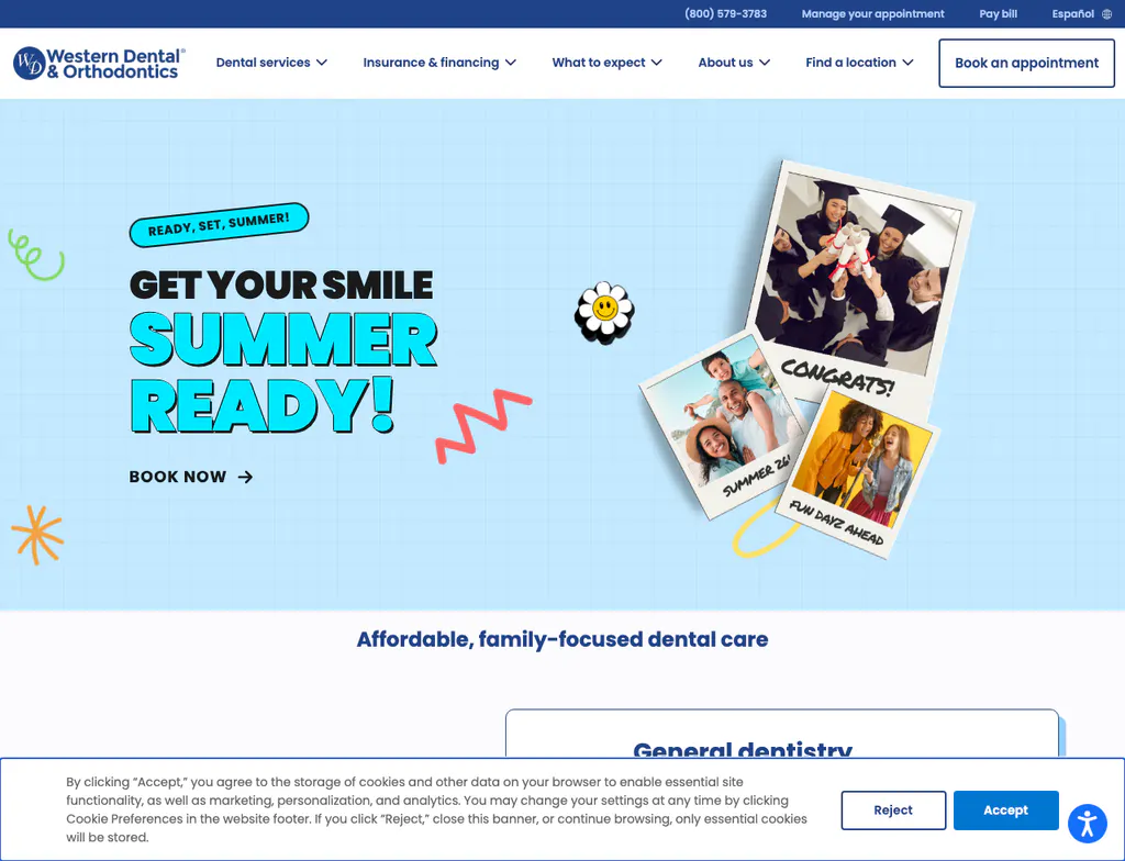 Western Dental homepage with a colorful summer-ready campaign
