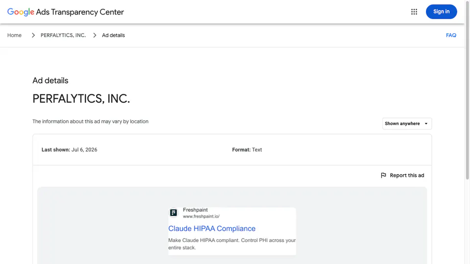 Freshpaint Google ad about Claude HIPAA compliance