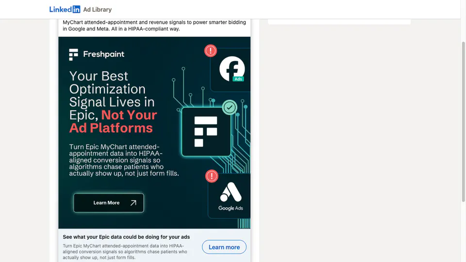 Freshpaint LinkedIn ad explaining that the best optimization signal lives in Epic