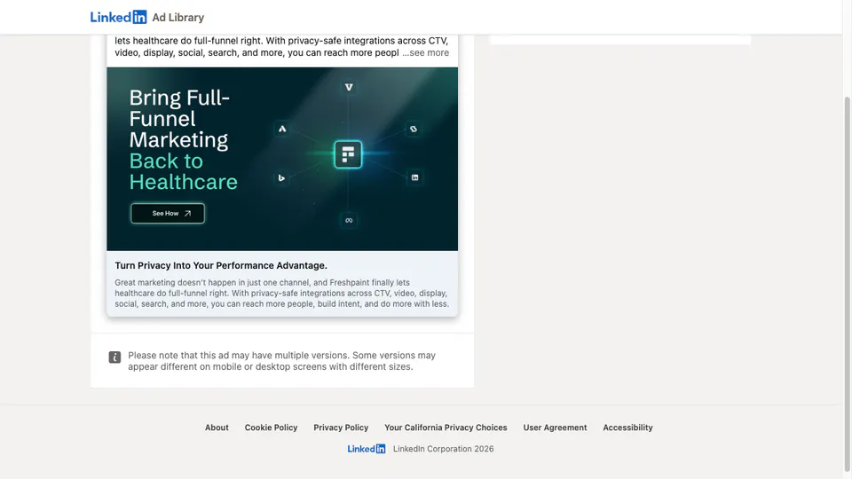 Freshpaint LinkedIn video ad about bringing full-funnel marketing back to healthcare