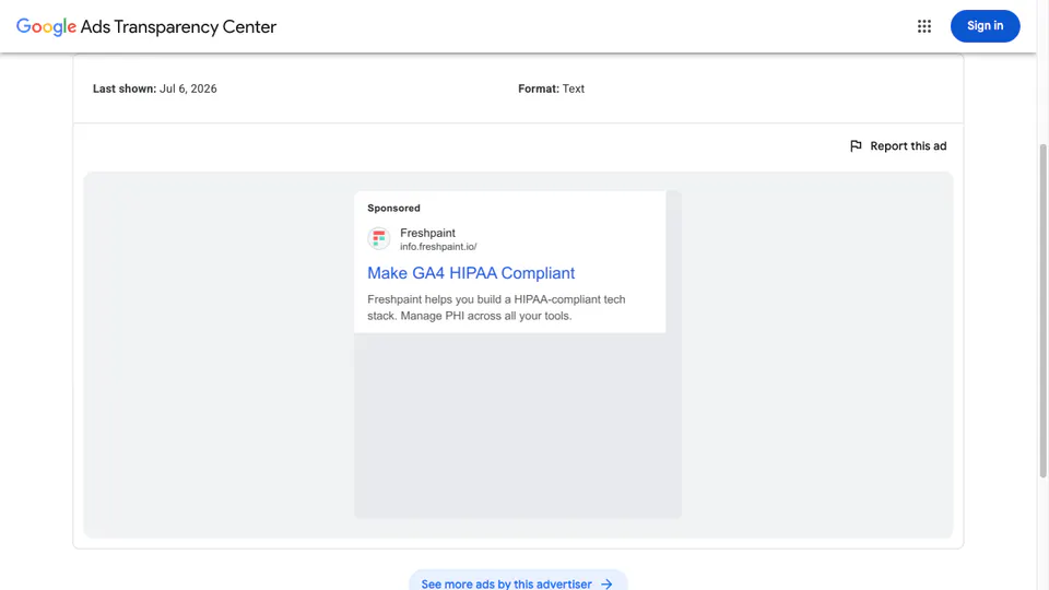 Freshpaint Google ad with the headline Make GA4 HIPAA Compliant