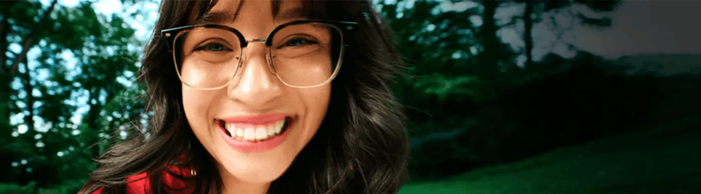America's Best lifestyle creative featuring a customer in eyeglasses
