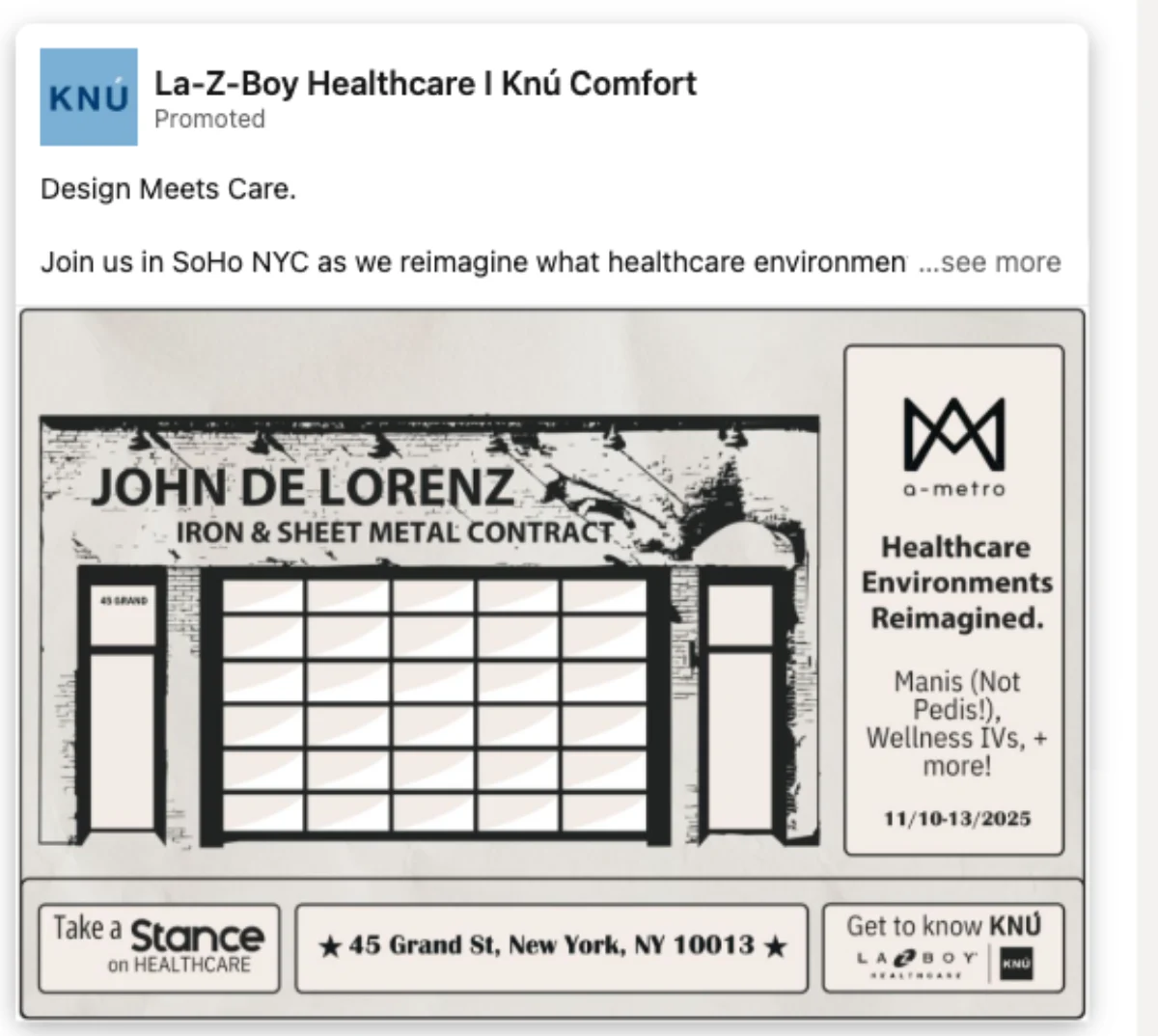 LinkedIn Ad Library detail for a La-Z-Boy Healthcare Knu Comfort promoted post
