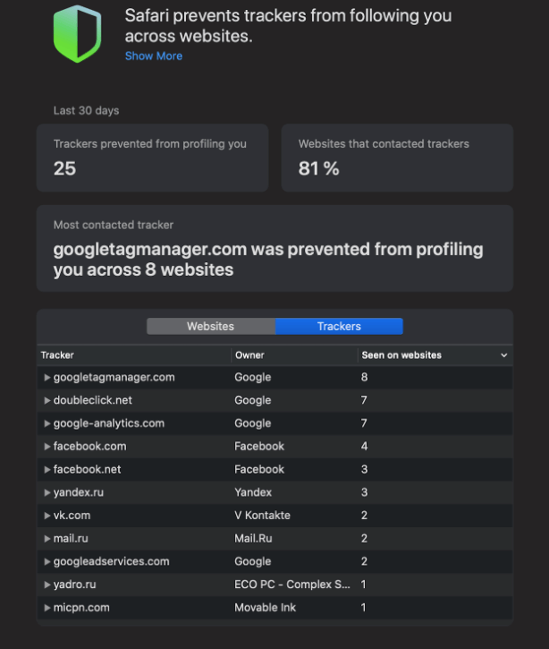 Screenshot from Safari browser