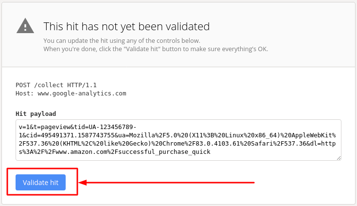 Validating created request