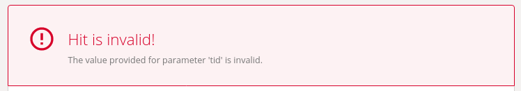 Result of validating the request with an error