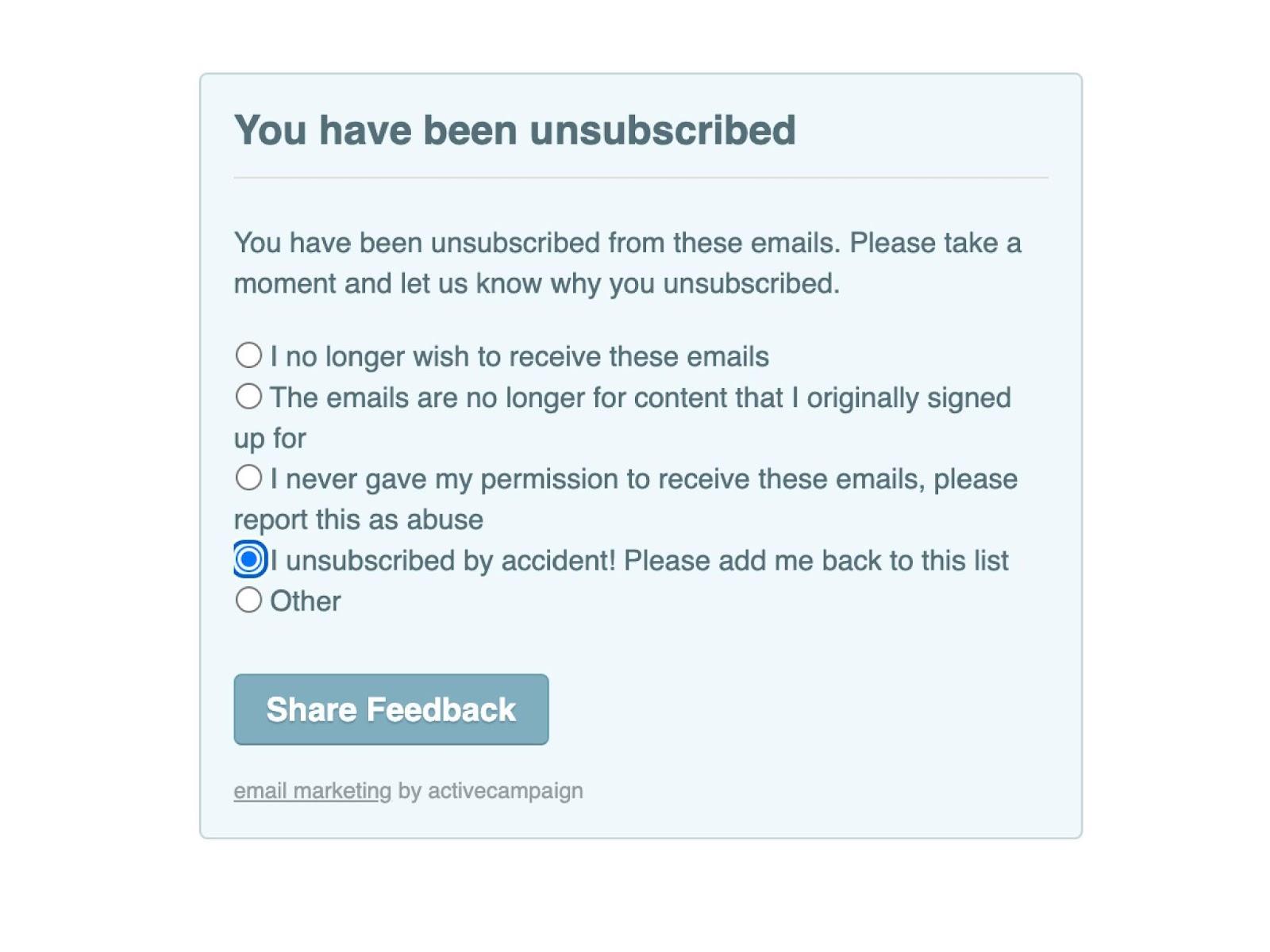 Unsubscribe feedback form