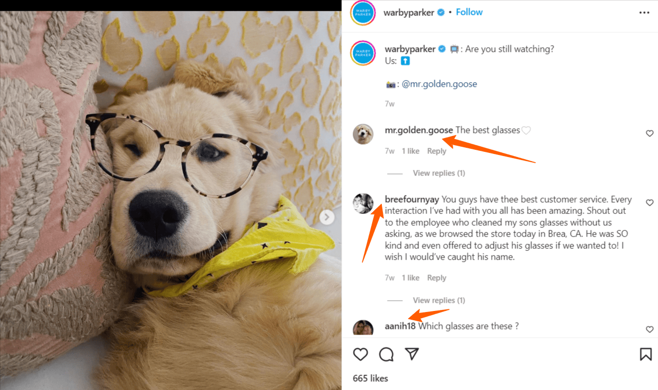 Warby Parker's Instagram account