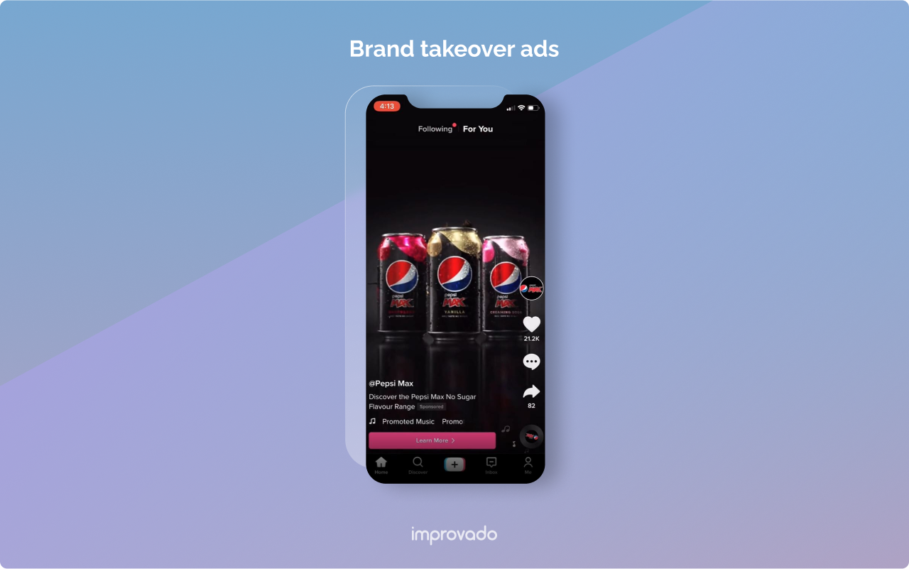 TikTok Ads dashboard : brand takeover ads