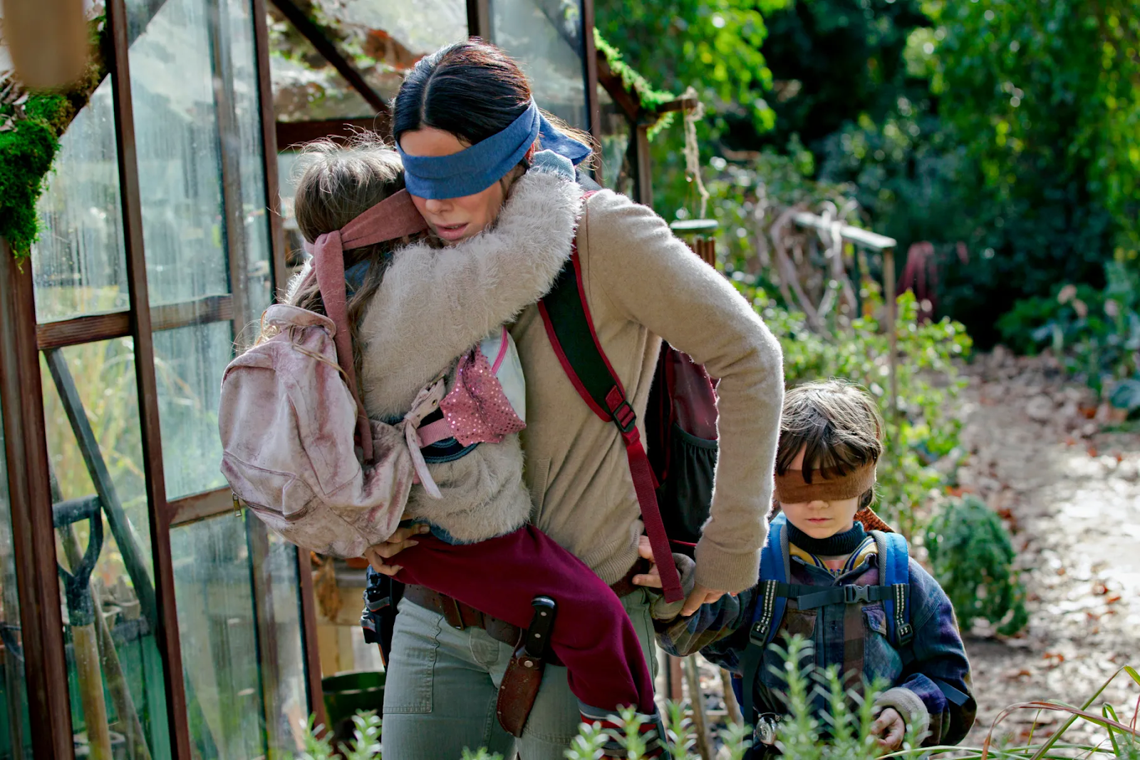 Blindfolded scenes that sparked the #BirdBoxChallenge.