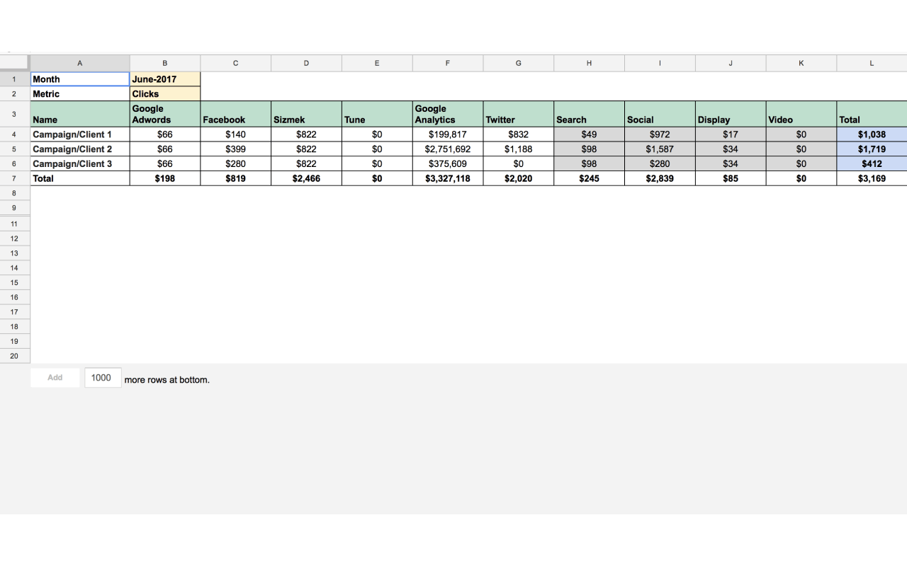Campaign/Client Financial Report by Platform