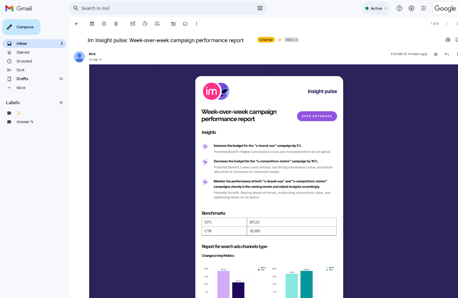 AI Agent can send out AI-generated reports based on your structure.