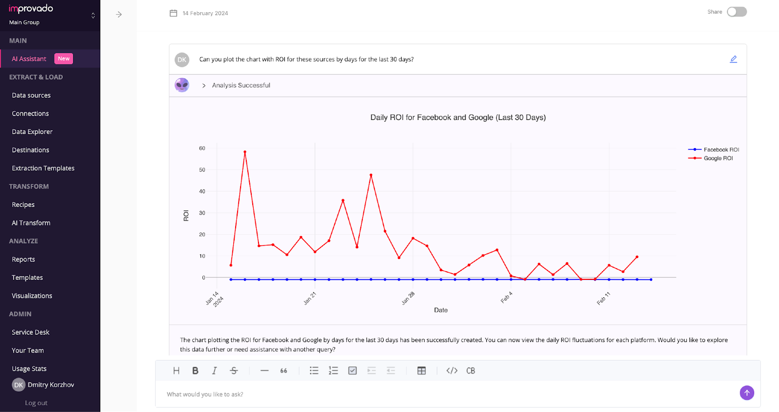 Improvado AI Agent is revolutionizes data interaction enabling natural language queries and seamless data exploration.