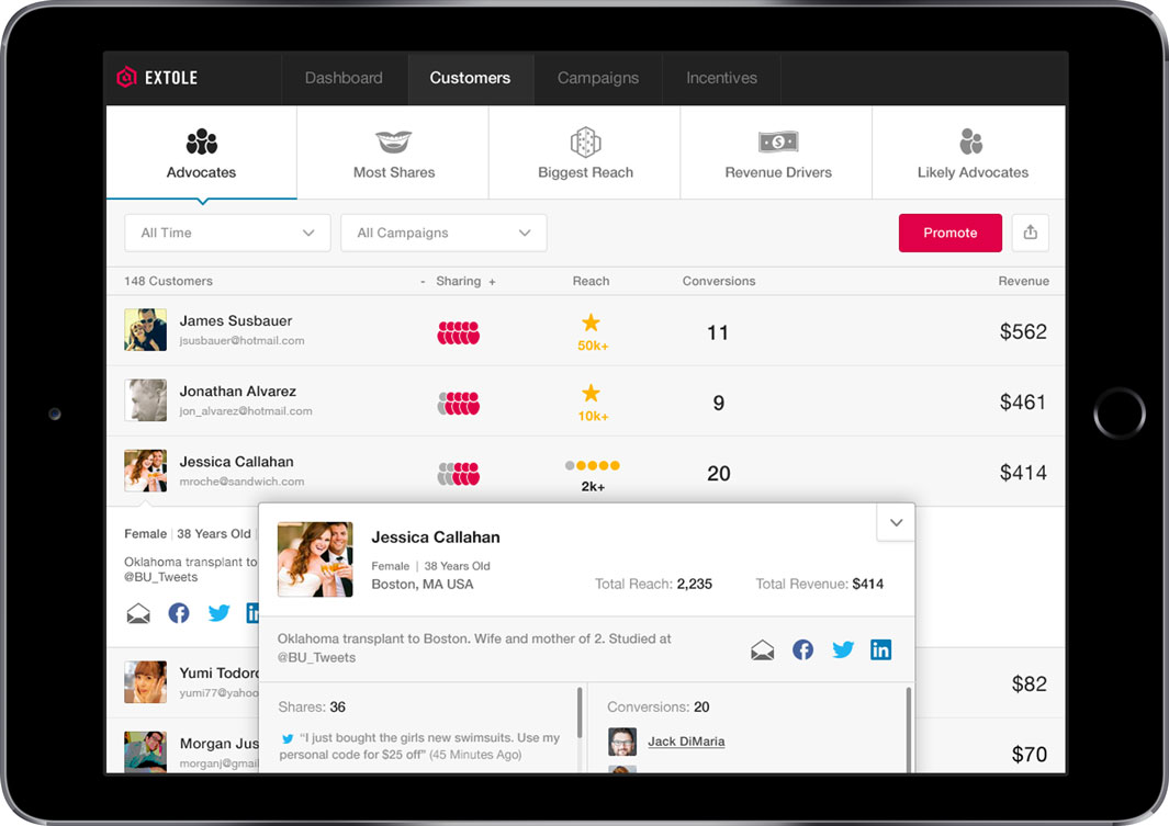 Extole enables businesses to drive lead generation and customer acquisition through personalized referral programs.
