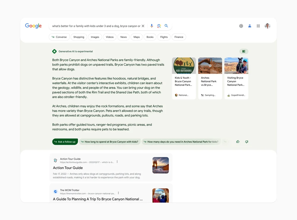 An example of an SGE search result