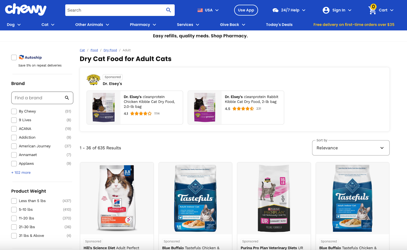 Chewy Ads sponsored placements