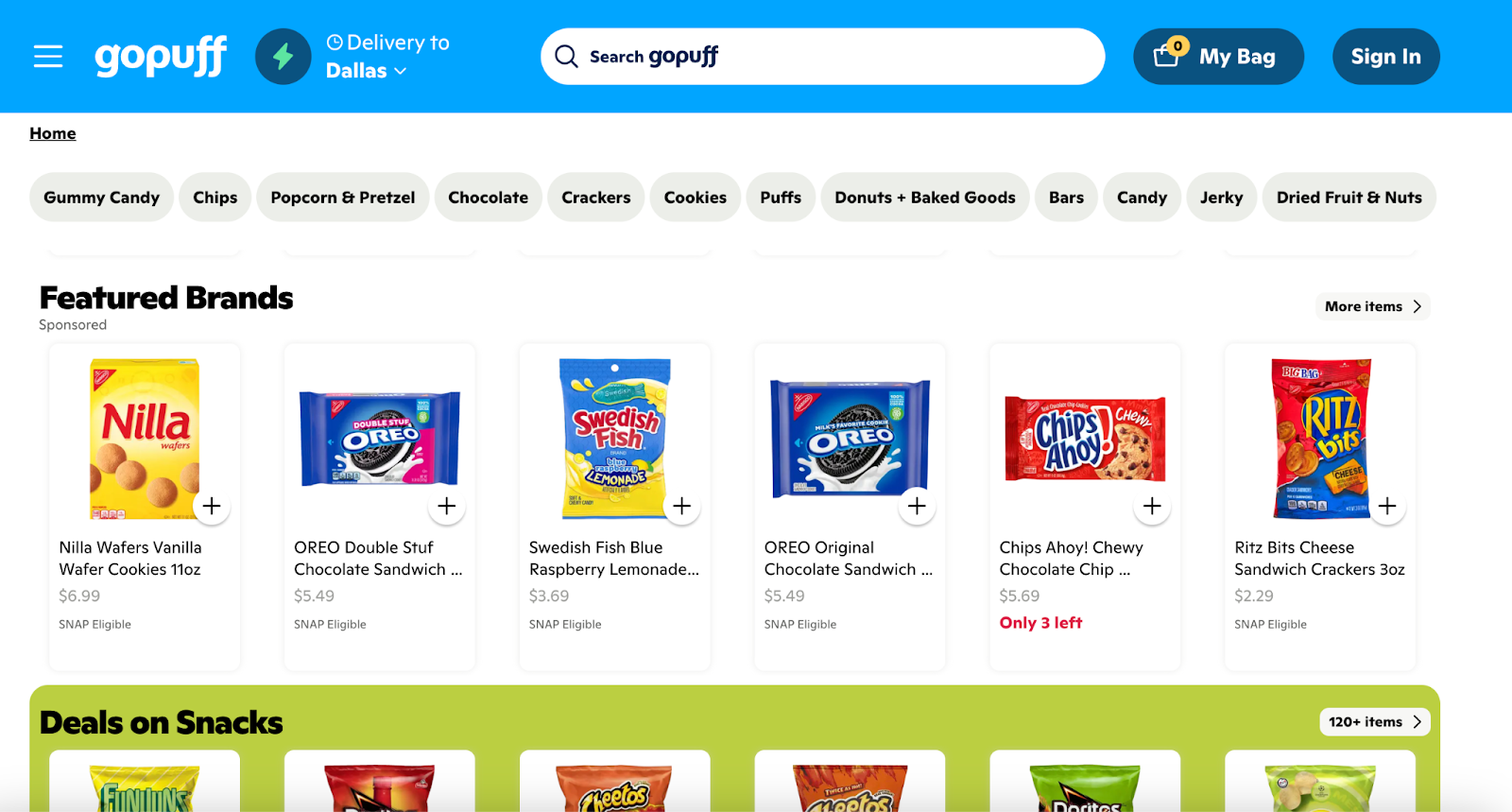 Gopuff featured brands placement