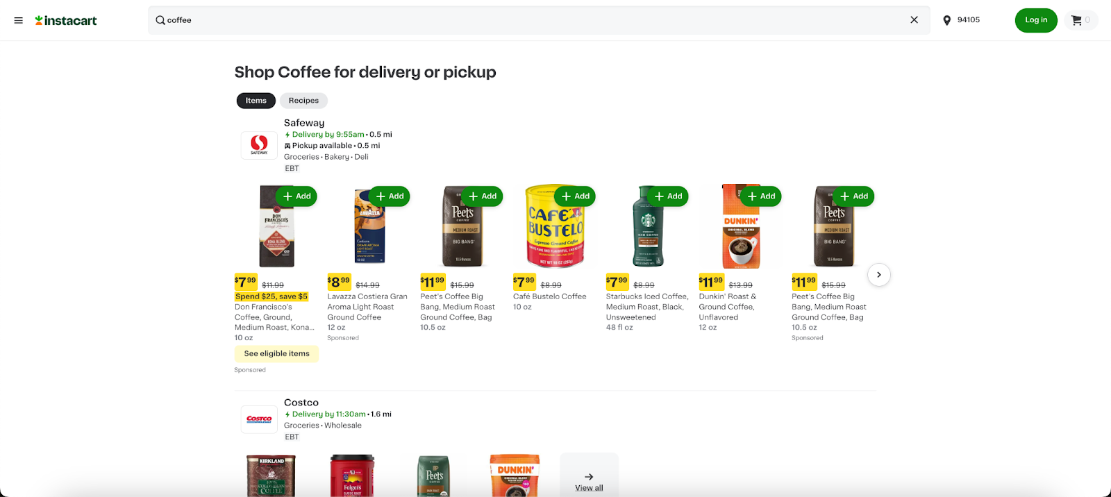 Instacart sponsored products placement