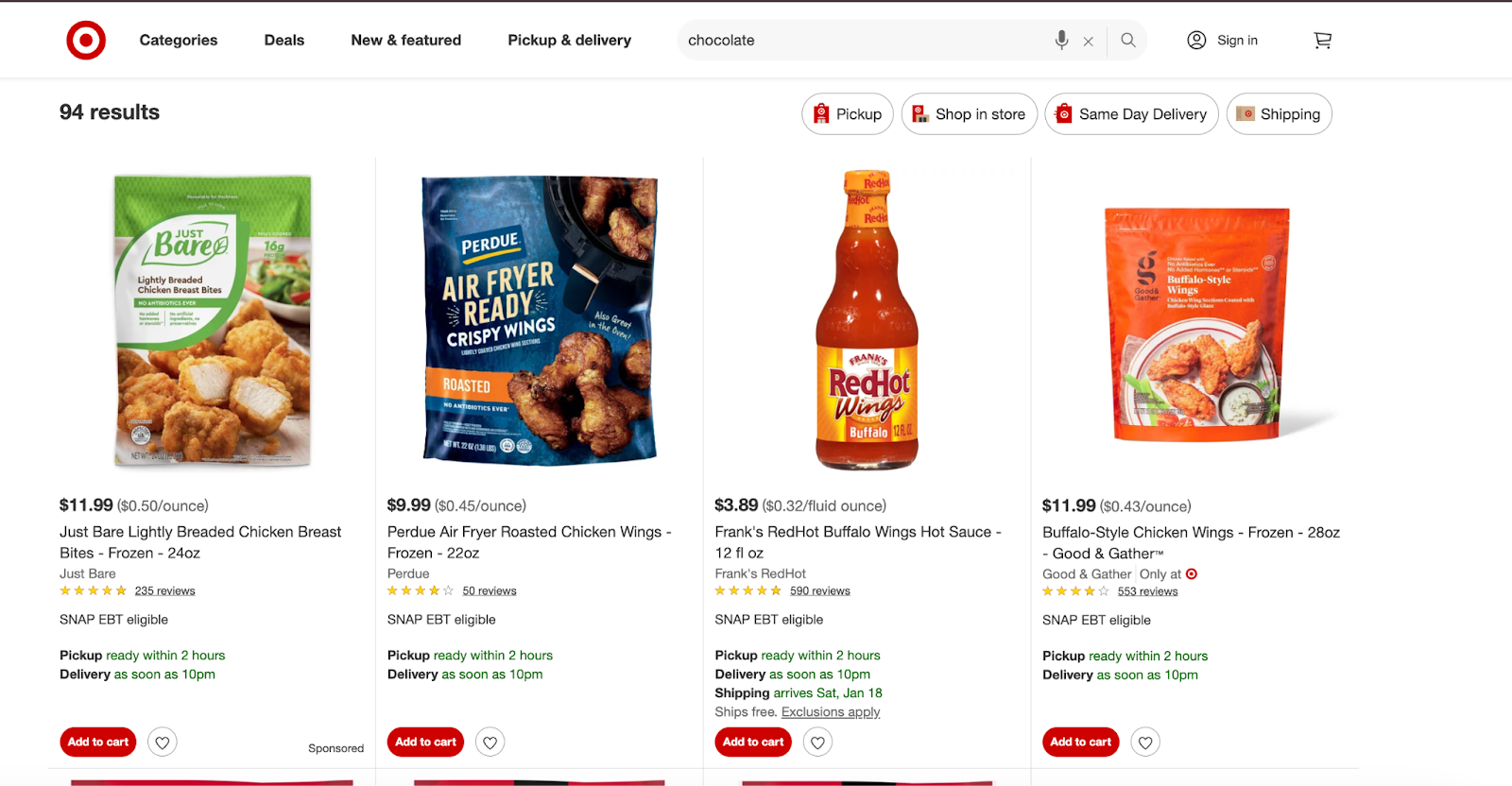 sponsored products on Target