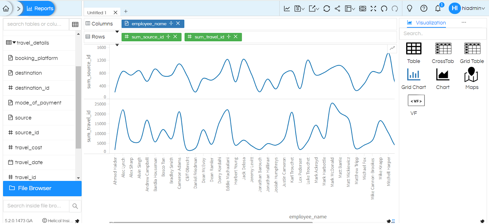 Helical Insight interface
