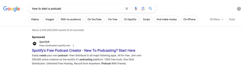 Example of a search ad