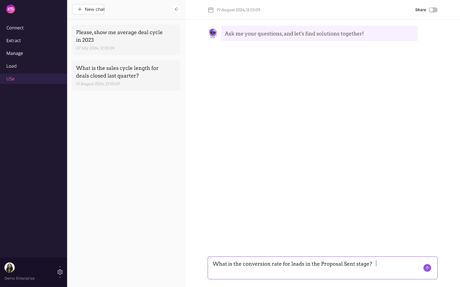 Improvado AI Agent is an AI-powered analytics solution that enables seamless exploration of data.