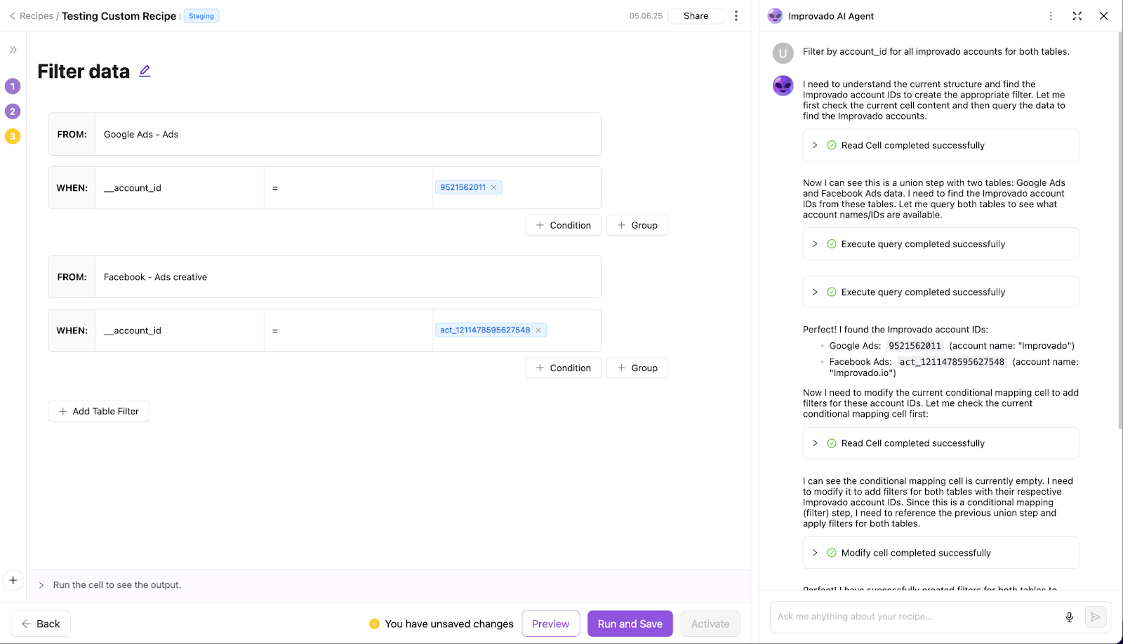 Improvado AI Agent for data transformation