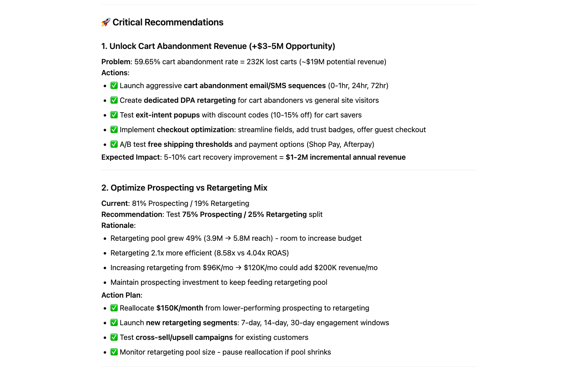 Improvado AI Agent provides recommendations on how to optimize campaigns for max performance