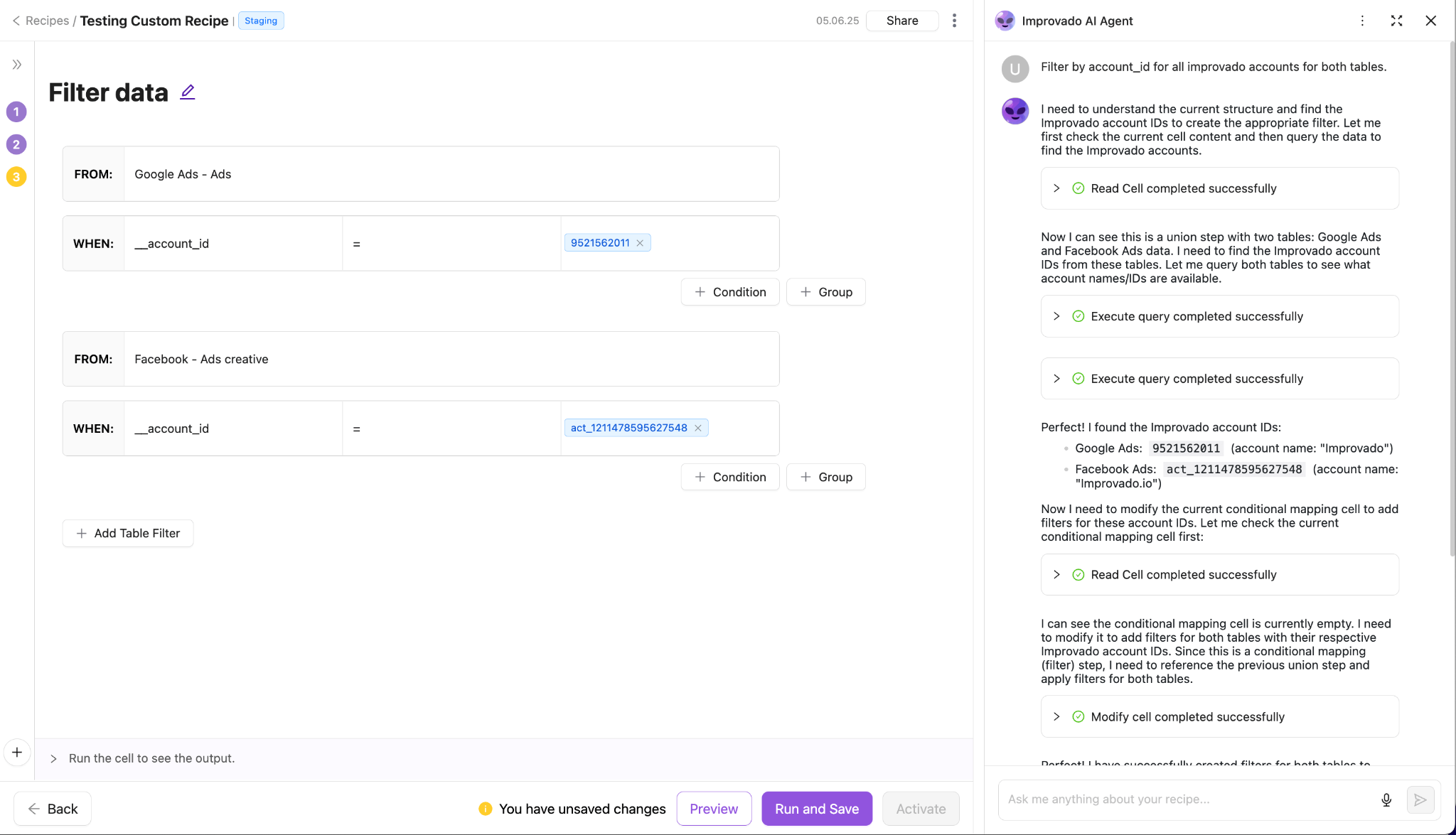 Improvado AI data transformation capabilities