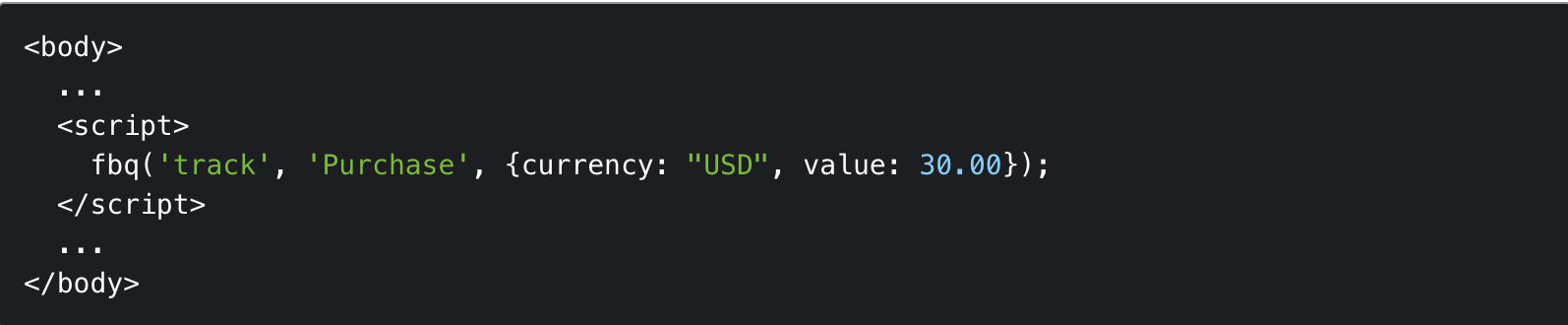 Example of a Meta tracking pixel code