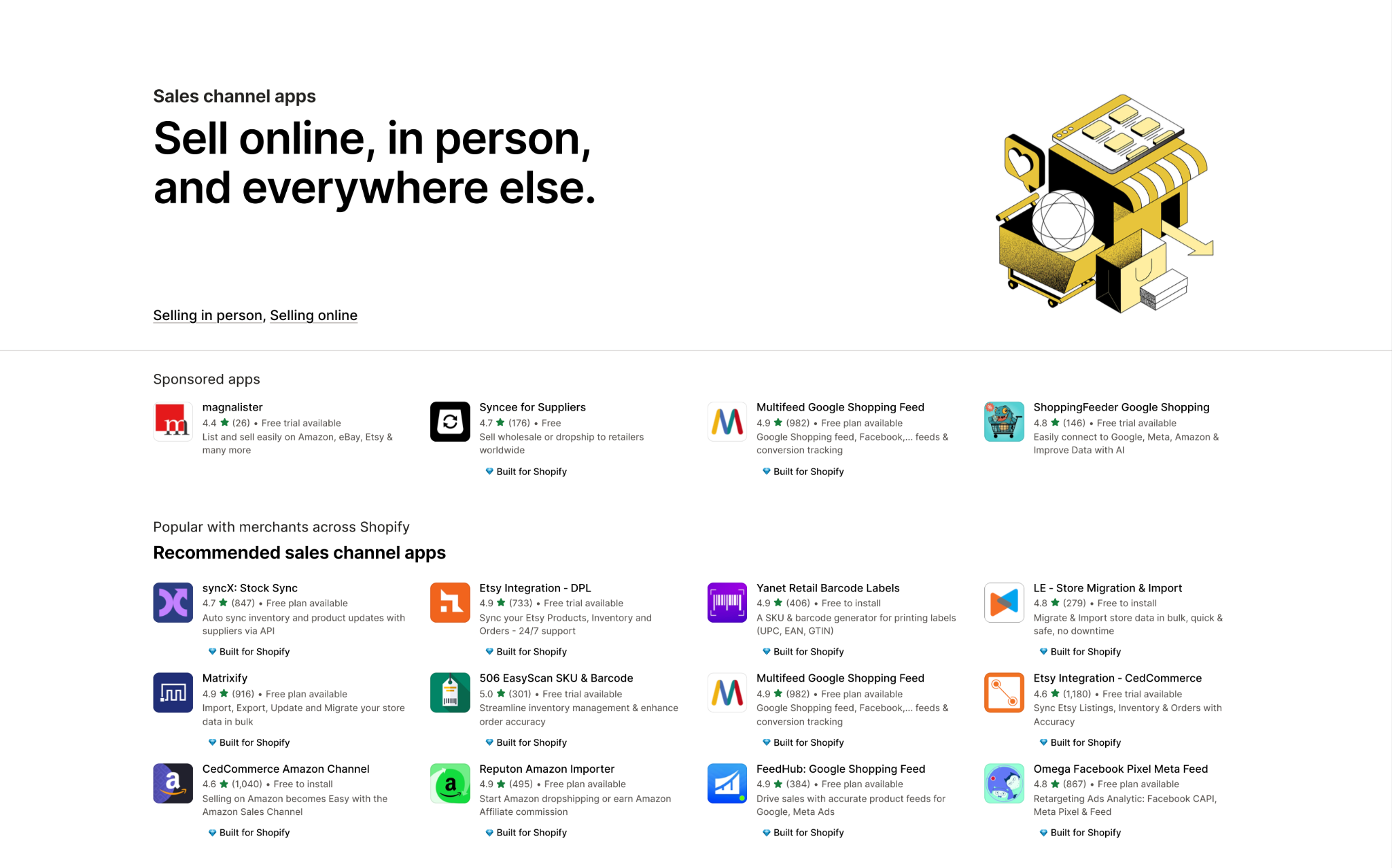 The Shopify app marketplace showcases pre-built native integrations.