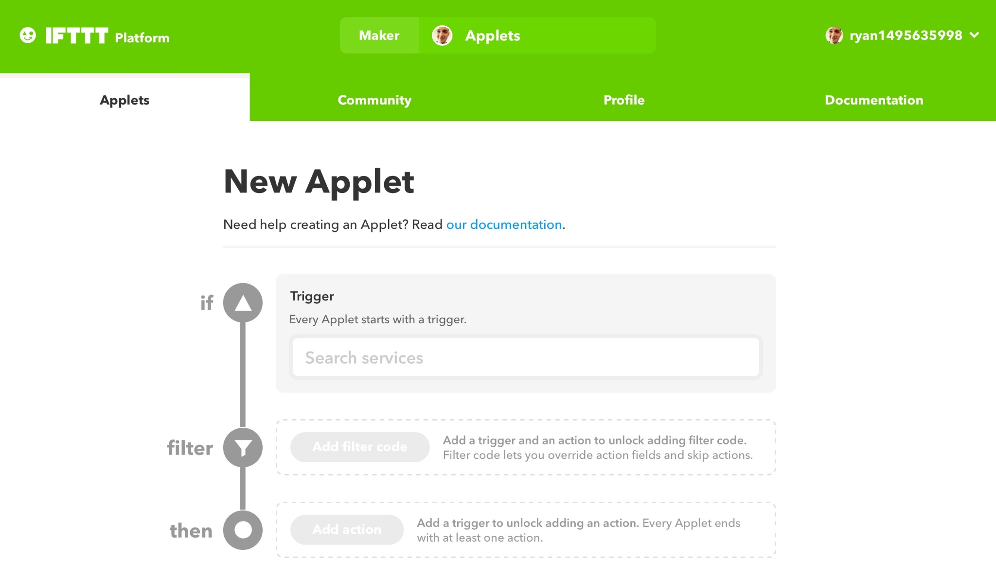 The interface displays IFTTT’s single trigger–action applet structure, illustrating its simplicity and limitations for complex B2B marketing automation.