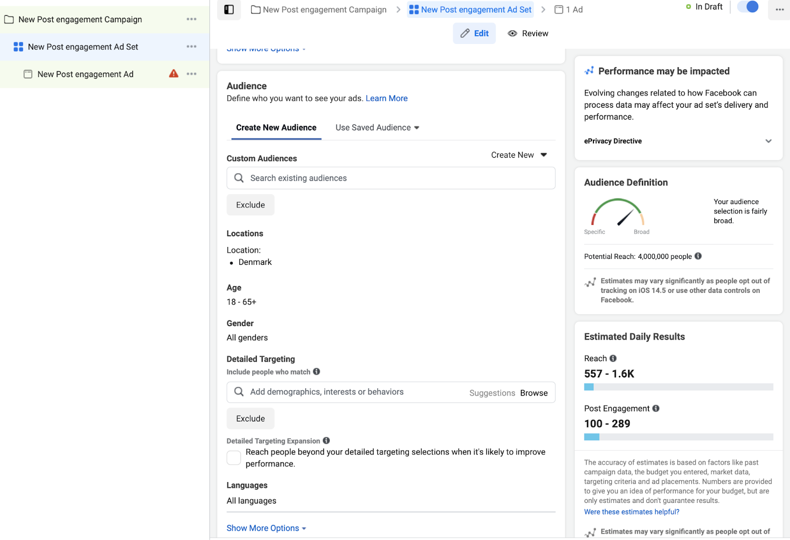 This targeting interface illustrates how to configure detailed audience filters to ensure brand awareness ads reach the most relevant segments.