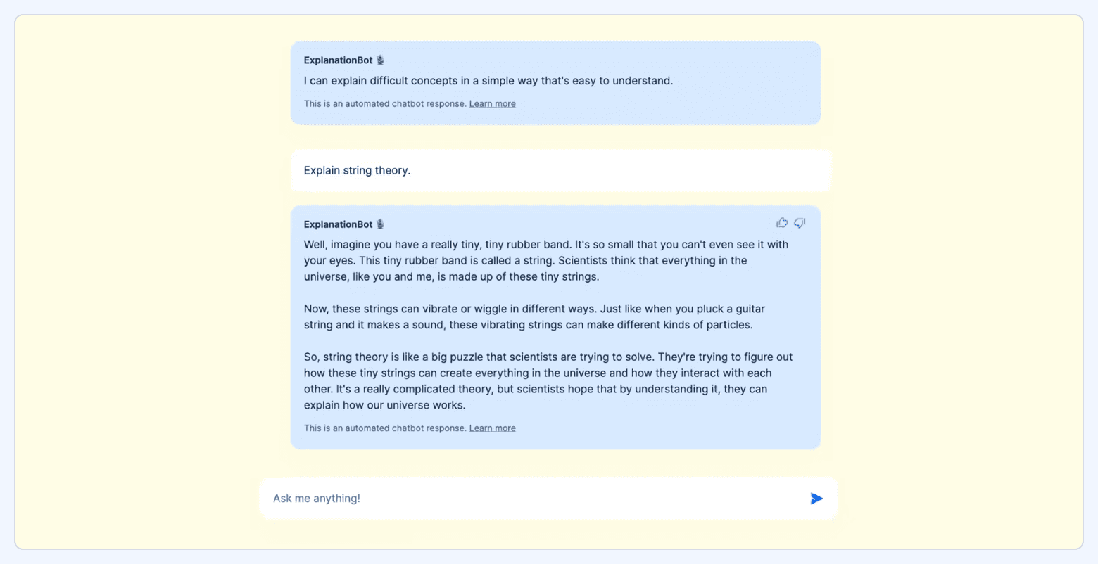 Zapier chatbot interface showing an AI assistant conversation that explains a topic in a chat window.