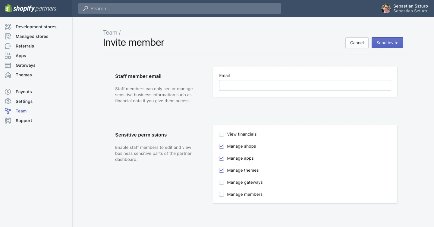 Teams can invite other staff members via email