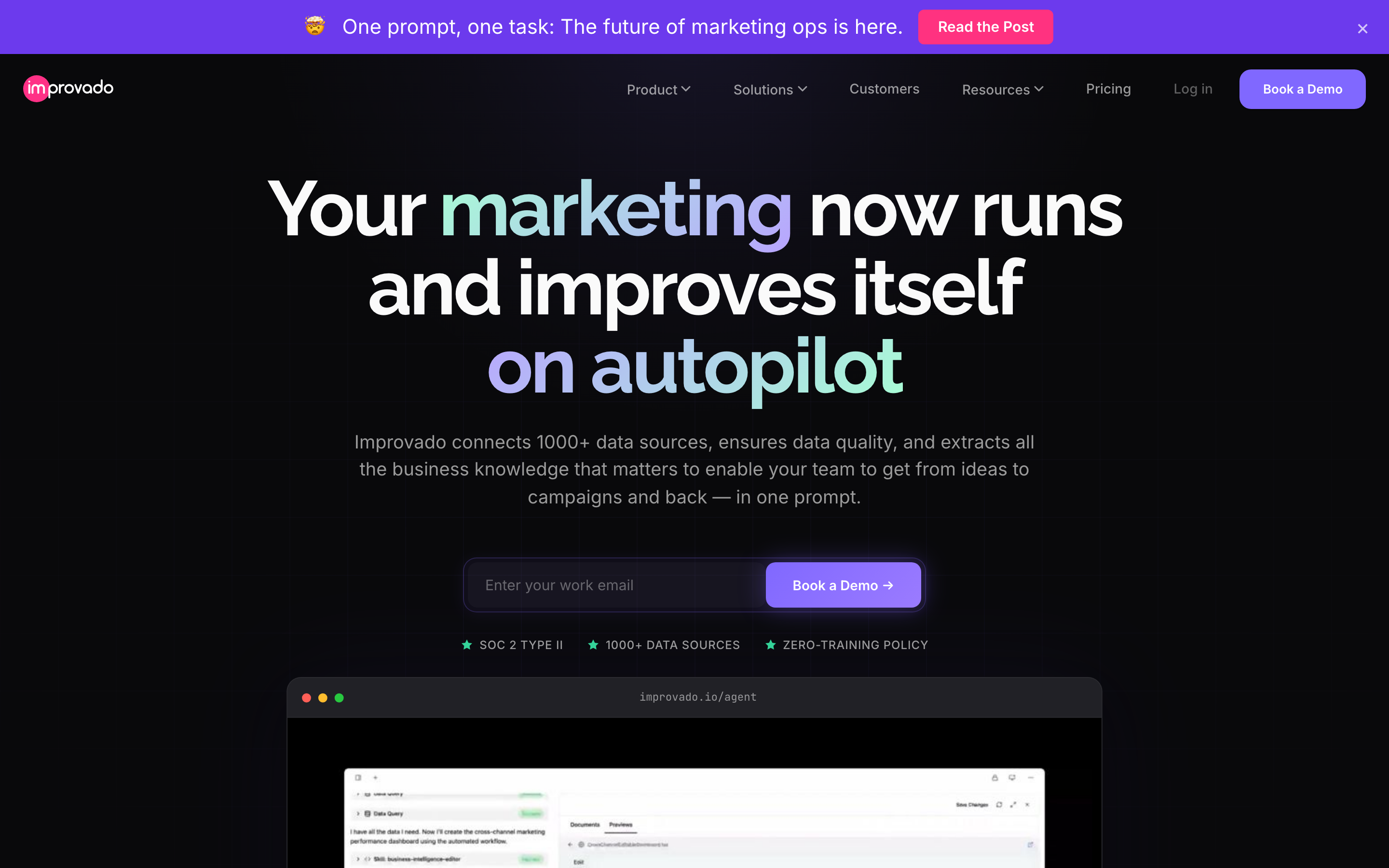 Improvado homepage — unified marketing data platform with retail-specific models, 1000+ connectors, AI analytics for mid-market and enterprise brands