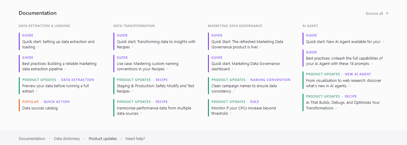 Welcome Page documentation resources